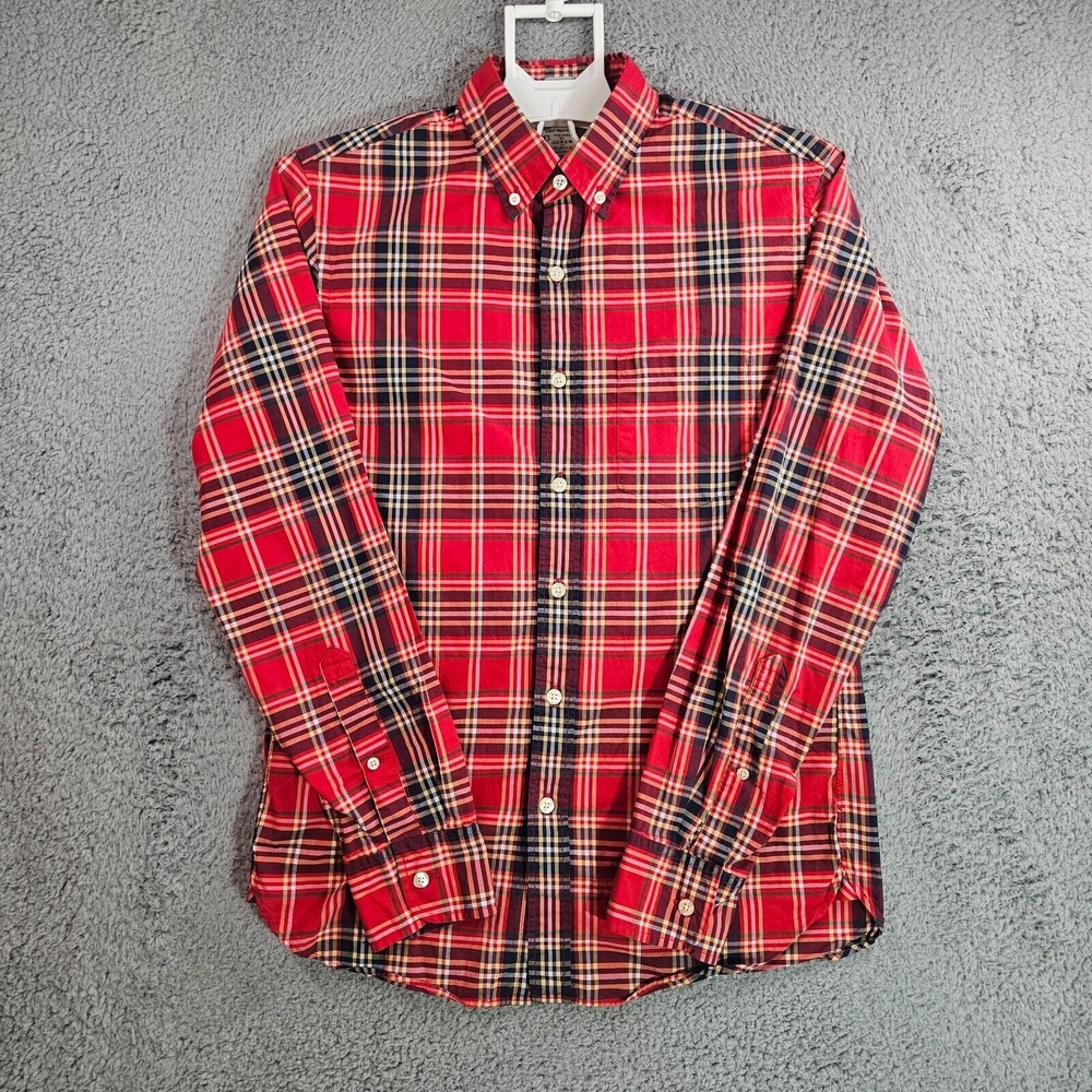 J Crew Shirt Men Small Slim Fit Button Up Long Sleeve Red Plaid Lightweight -S